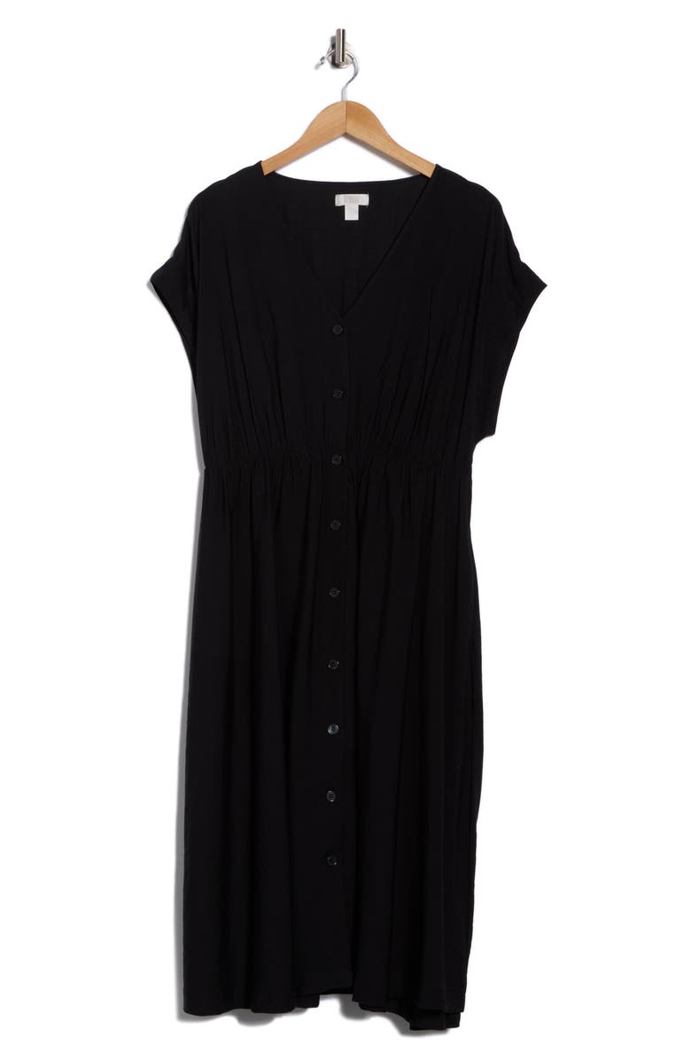 NORDSTROM RACK Short Sleeve Button Front Dress, Alternate, color, Black