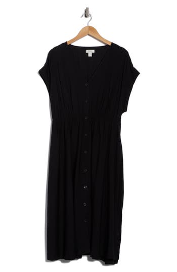 Nordstrom Rack Short Sleeve Button Front Dress In Black