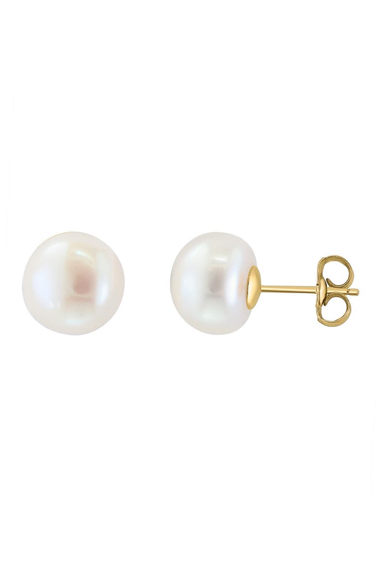 14K Yellow Gold 11mm Cultured Freshwater Pearl Stud Earrings, Main, color, WHITE
