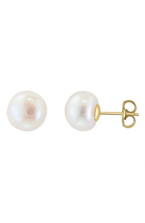 14K Yellow Gold 11mm Cultured Freshwater Pearl Stud Earrings