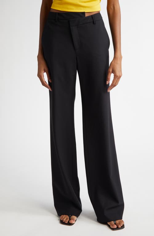 MONSE Asymmetric Waistband Stretch Wool Trousers in Black 