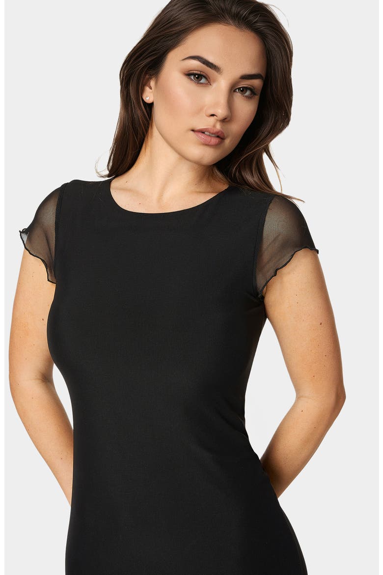 Powermesh Midi T-Shirt Dress, Alternate, color, BLACK