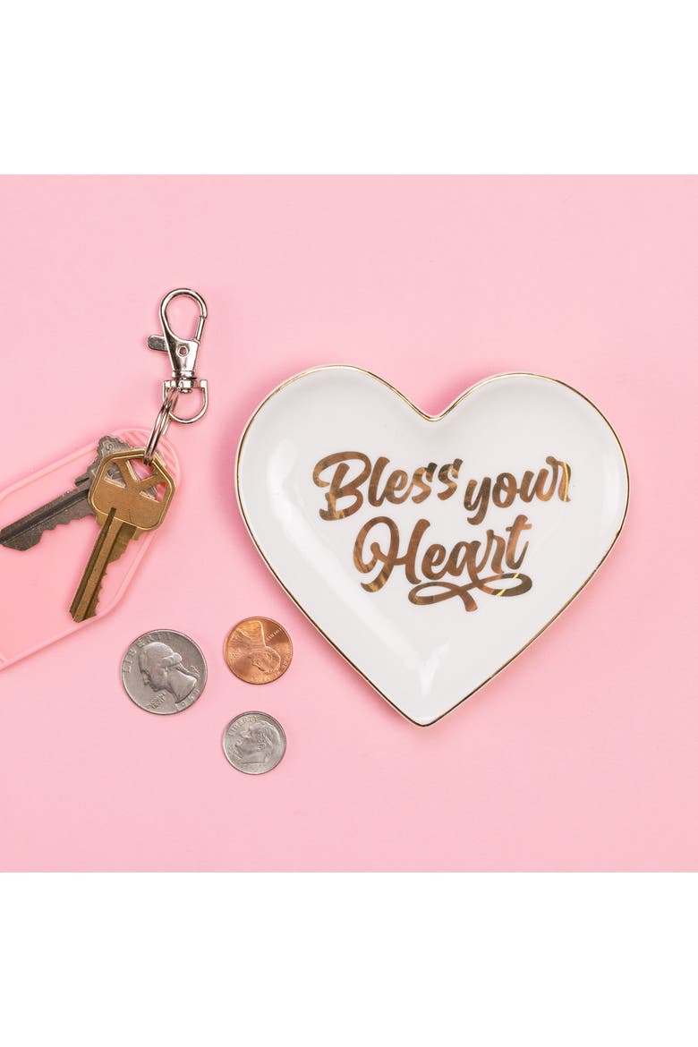 Bless Your Heart Trinket Tray Ceramic gold, Alternate, color, White