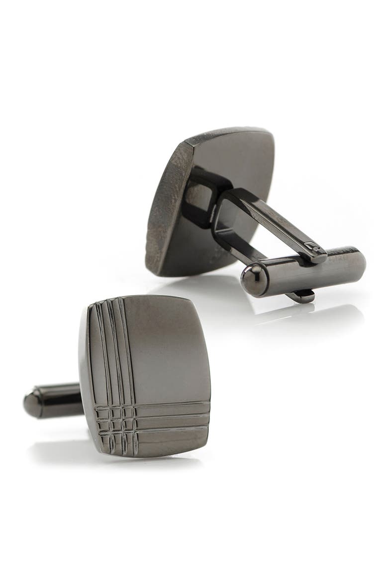 Tartan Gunmetal Cuff Links, Alternate, color, GUNMETAL