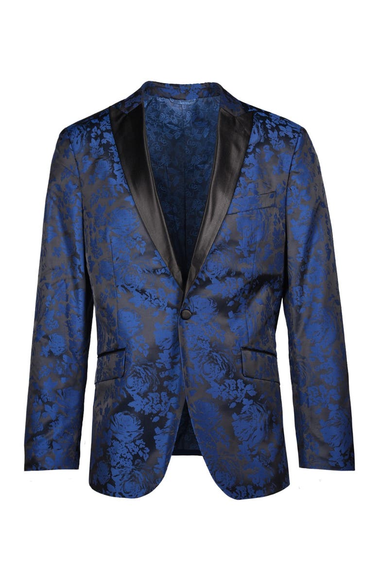 SAVILE ROW CO Blue Fancy Slim Fit Satin Peak Lapel Evening Jacket, Main, color, 