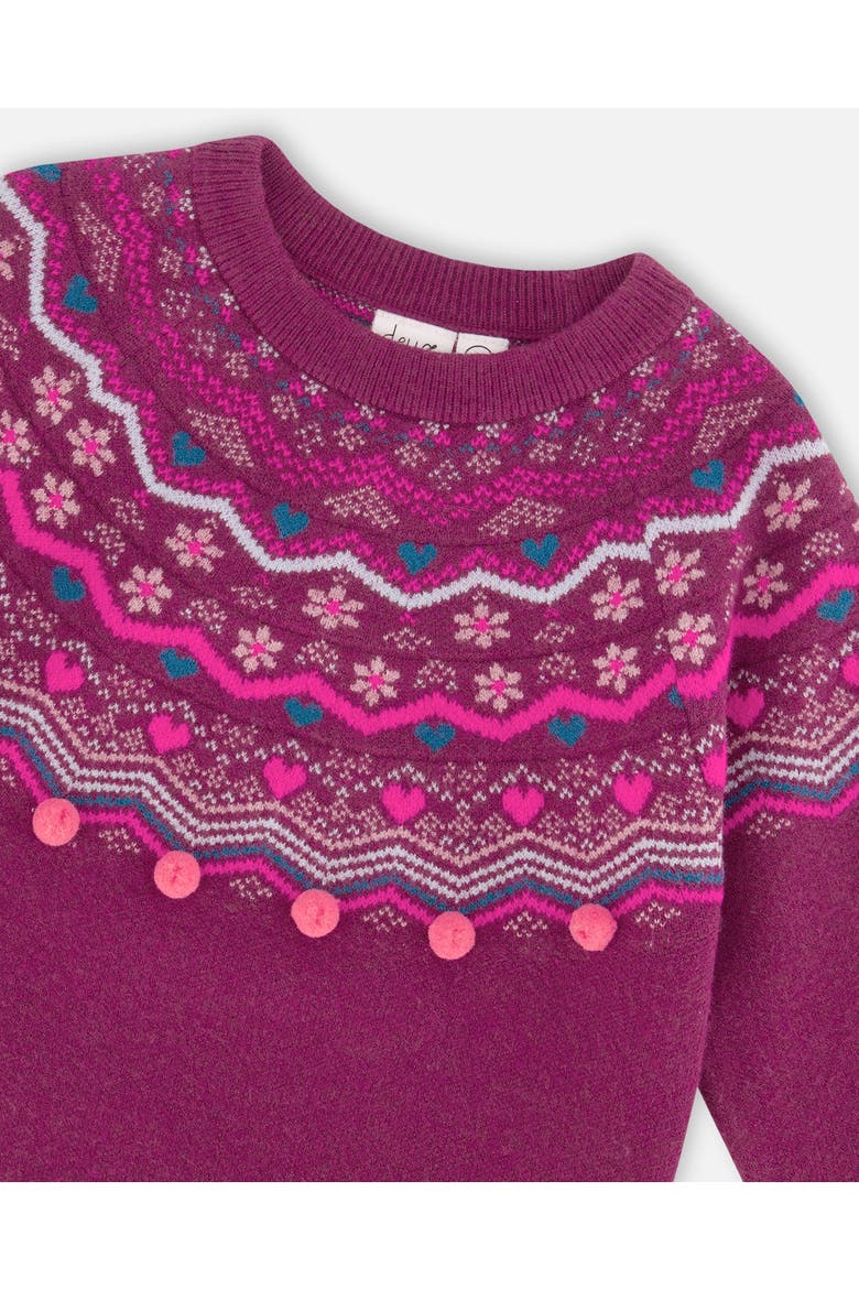 Girl's Fairisle Sweater Burgundy, Alternate, color, Amaranth