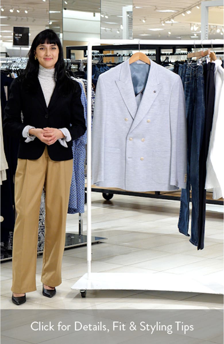 Hall COMFORTWEAR<sup>™</sup> Light Blue Mélange Knit Wool Double Breasted Blazer, sales video thumbnail