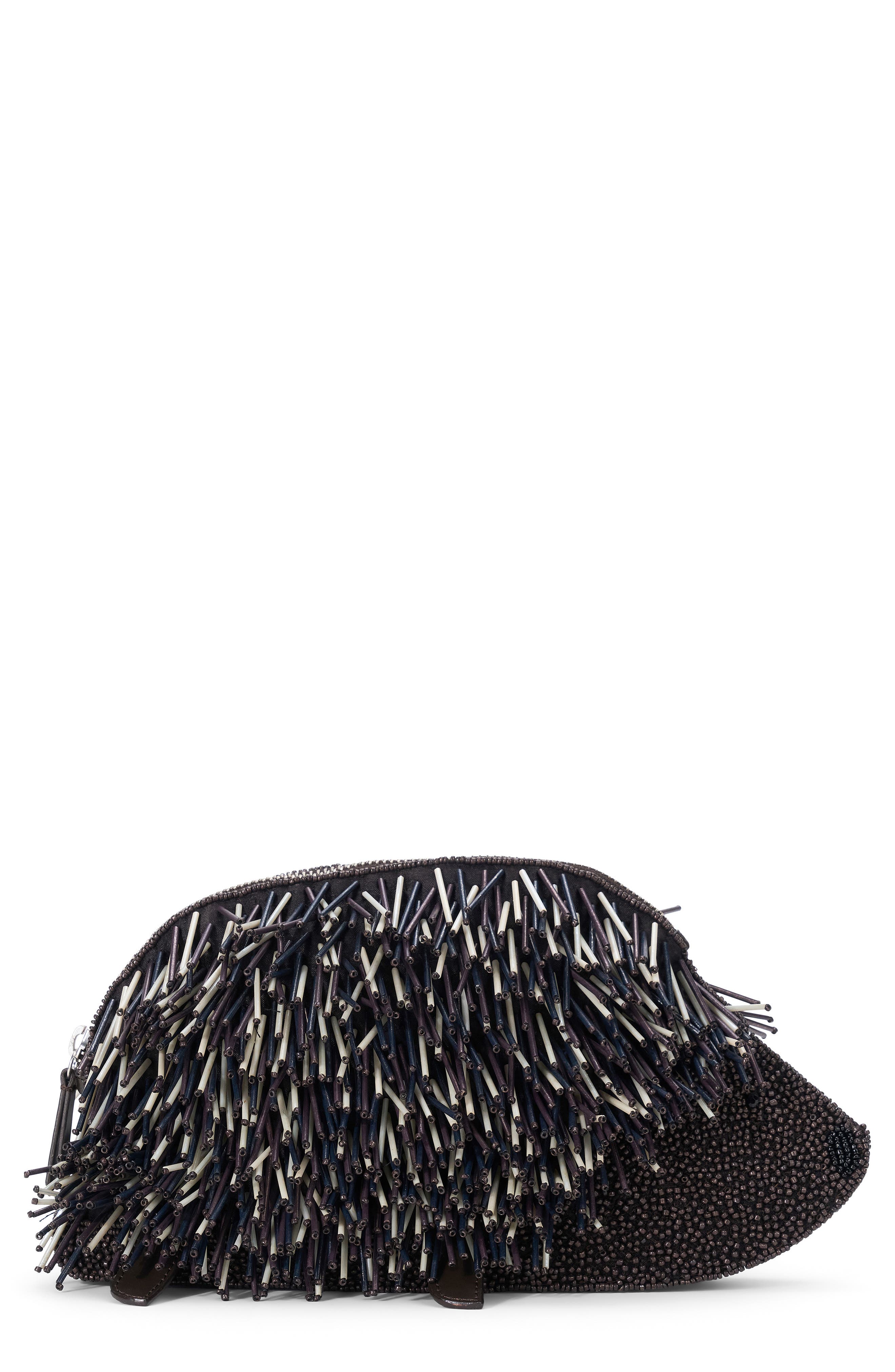 Porcupine Beaded Clutch, Main, color, BLACK MULTI