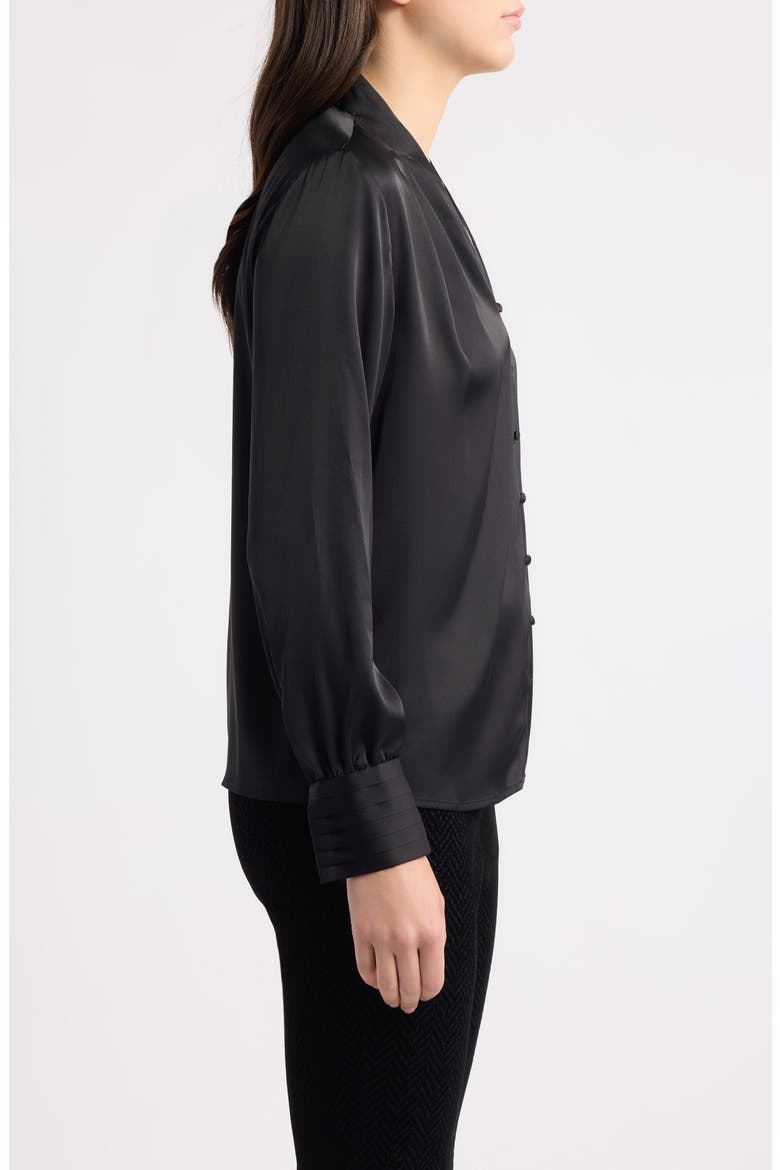 Pleated V-Neck Top, Alternate, color, ANNE BLACK