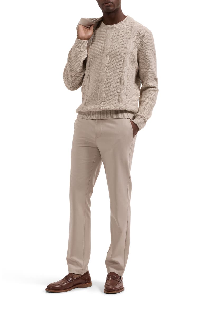 Crewneck Cable Knit Sweater, Alternate, color, COBBLESTONE