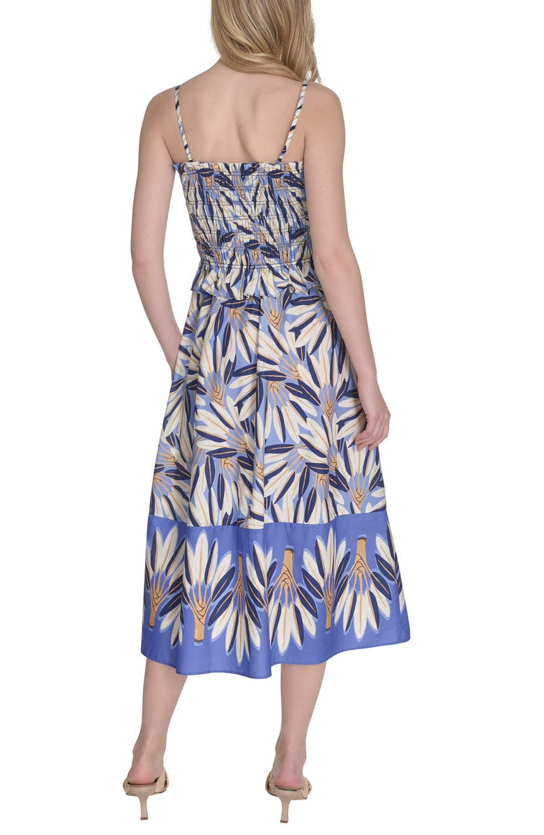 Vince Camuto Print Smocked Bodice Cotton Sundress, Alternate, color, Blue