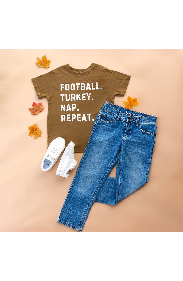 Sweet Wink Football Turkey Nap Repeat Thanksgiving Short Sleeve T-Shirt, Alternate, color, Mocha