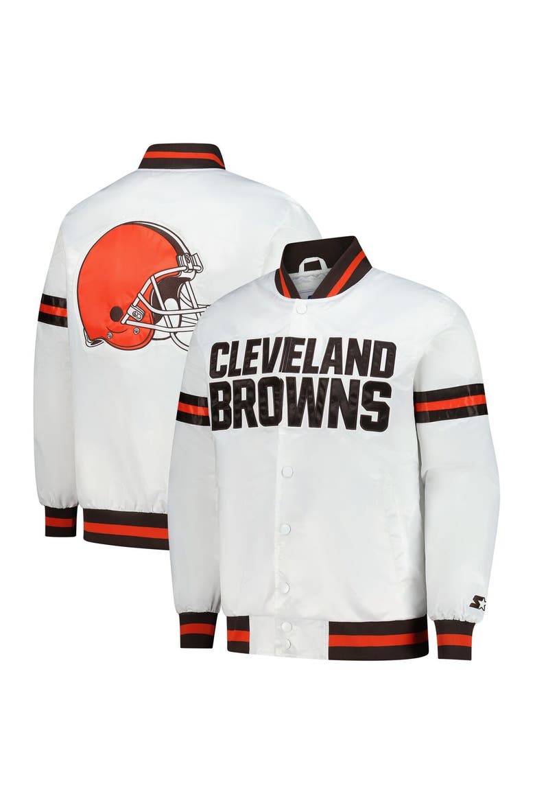 Men's Starter  White Cleveland Browns Scout Full-Snap Varsity Jacket, Main, color, White