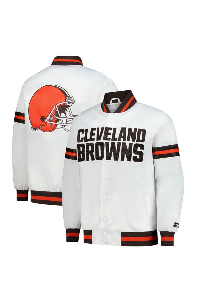 STARTER Men's Starter  White Cleveland Browns Scout Full-Snap Varsity Jacket, Main, color, White