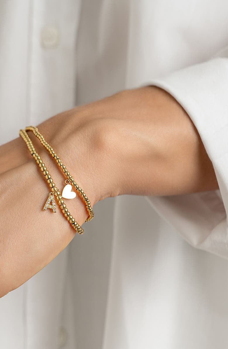 Adornia Initial & Heart 2-Pack Stretch Bracelets, Alternate, color, Gold-A