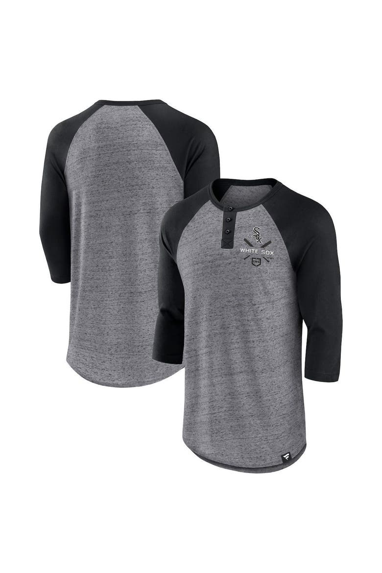 Men's Fanatics Branded Heathered Gray/Black Chicago White Sox Iconic Above Heat Speckled Raglan Henley 3/4 Sleeve T-Shirt, Alternate, color, Heather Gray