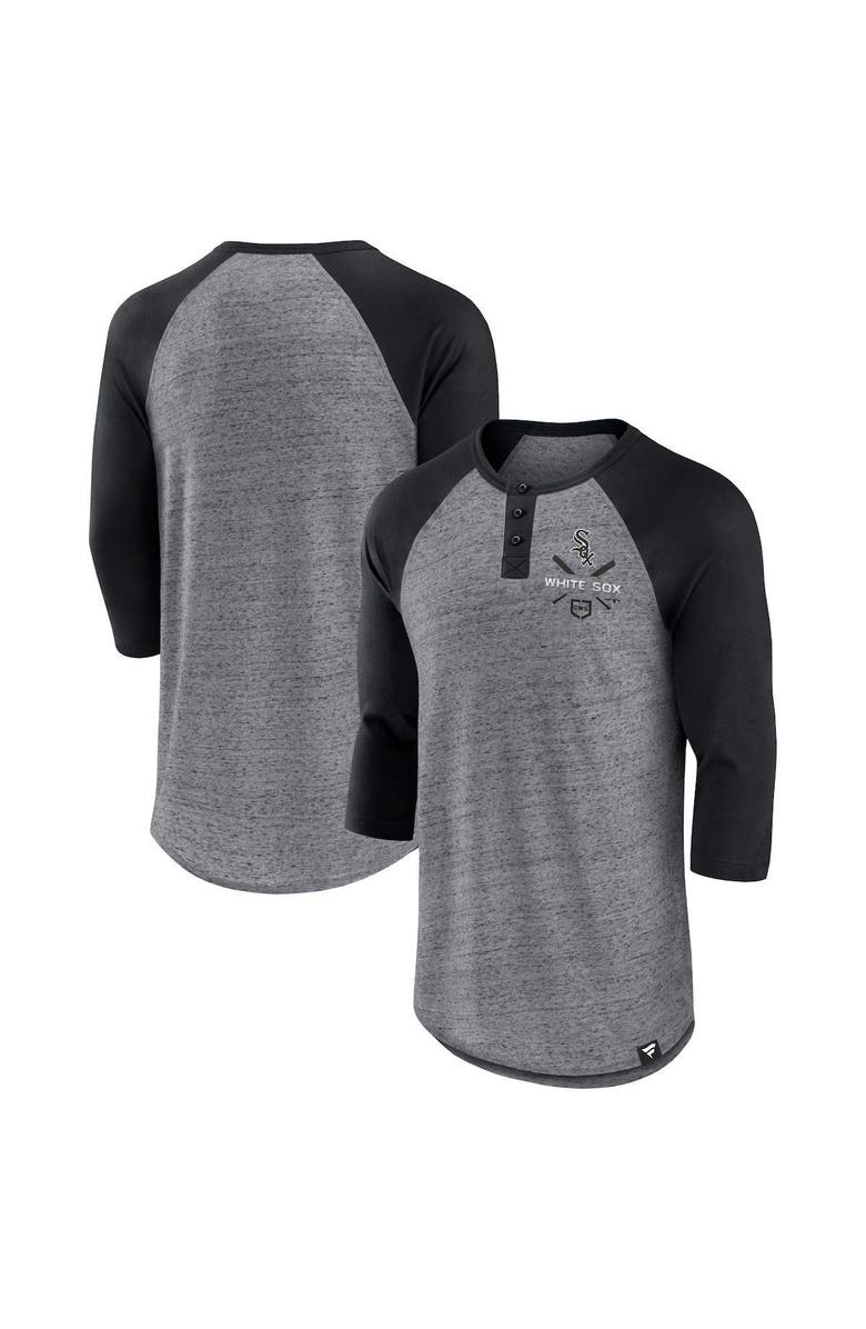 FANATICS Men's Fanatics Branded Heathered Gray/Black Chicago White Sox Iconic Above Heat Speckled Raglan Henley 3/4 Sleeve T-Shirt, Alternate, color, Heather Gray