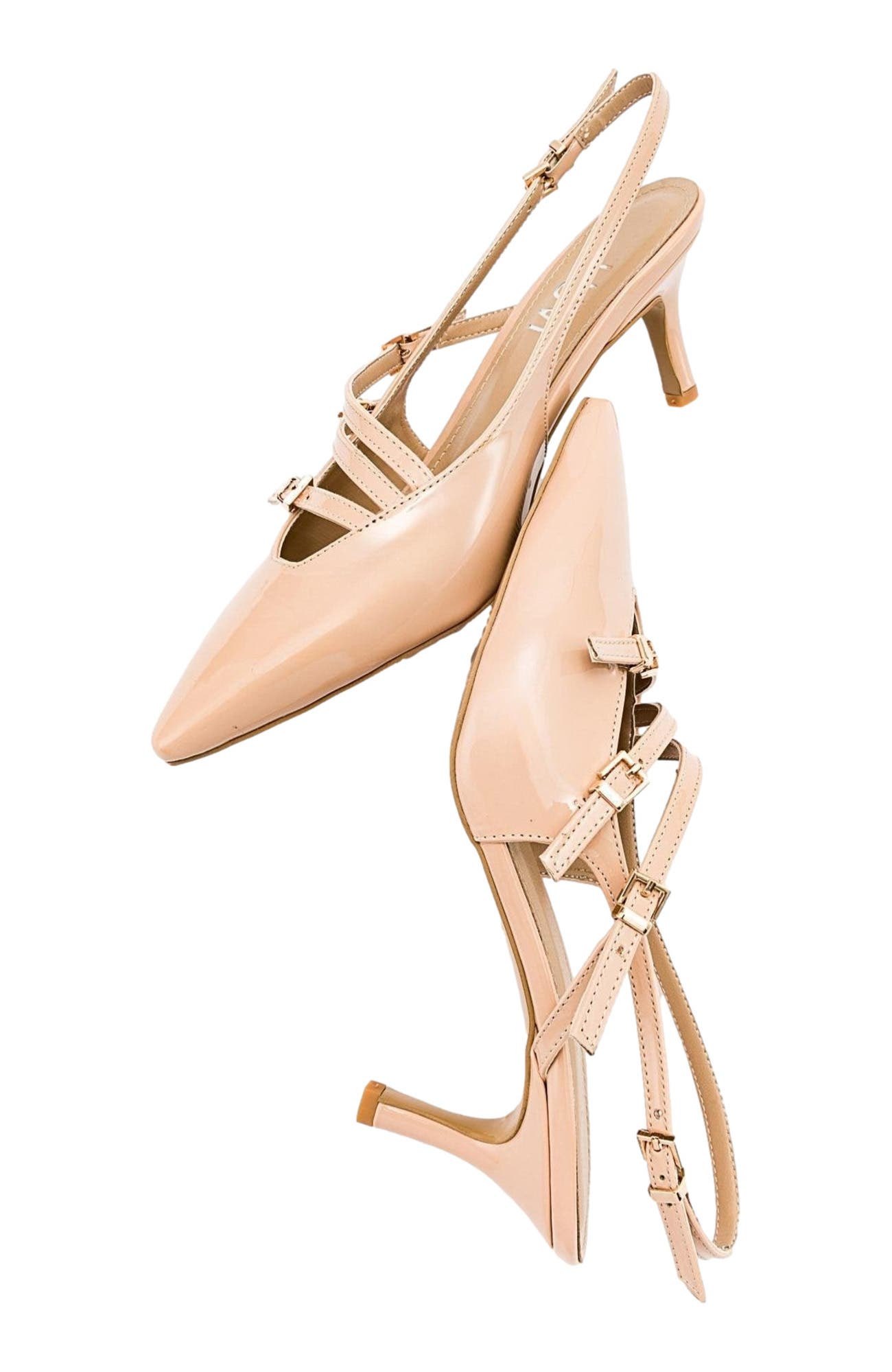Magra Pointed-Toe Slingback Stiletto, Alternate, color, Beige Patent Faux Leather