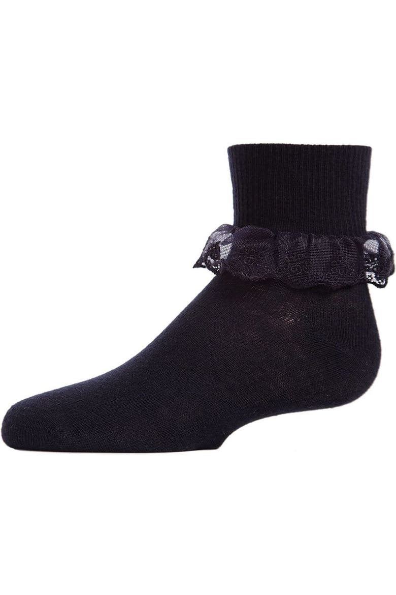 Classic Lace Ruffle Anklet Socks, Main, color, Navy