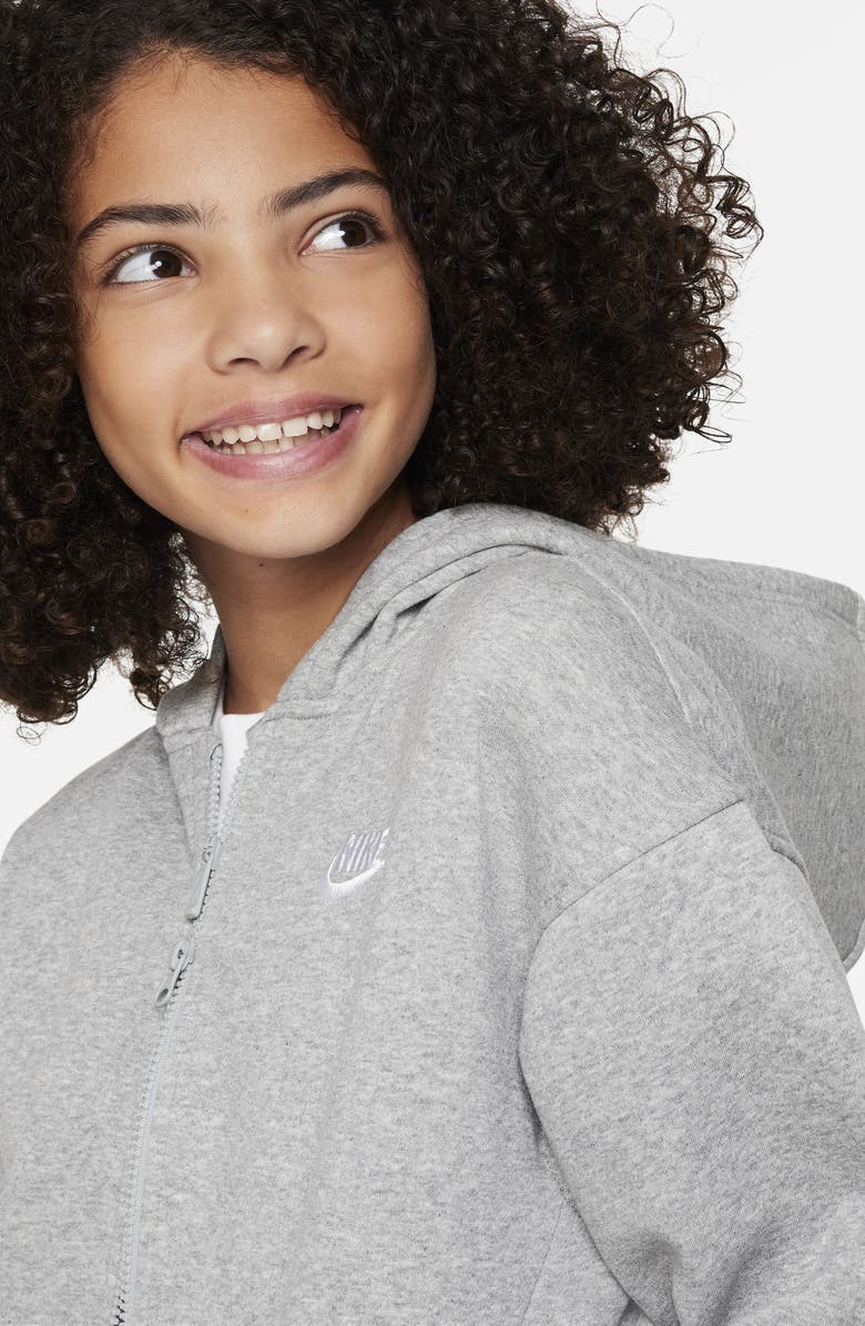 Nike Kids' Sportswear Club Fleece Oversize Full-Zip Hoodie, Alternate, color, Dark Grey Heather/ White