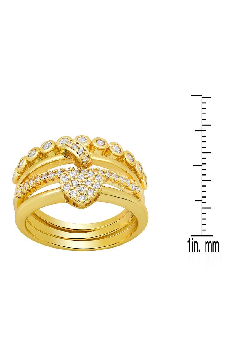 Set of 4 18K Gold Plated Simulated Diamond Rings, Alternate, color, GOLD