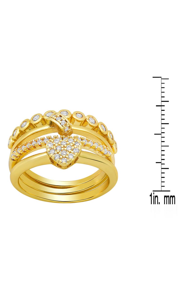 HMY JEWELRY Set of 4 18K Gold Plated Simulated Diamond Rings, Alternate, color, Gold