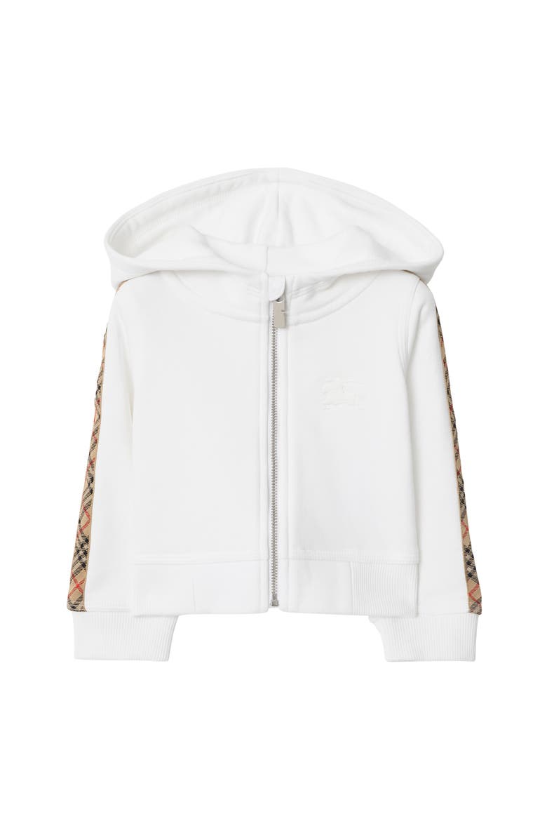 Check Trim Cotton Zip Hoodie, Main, color, White
