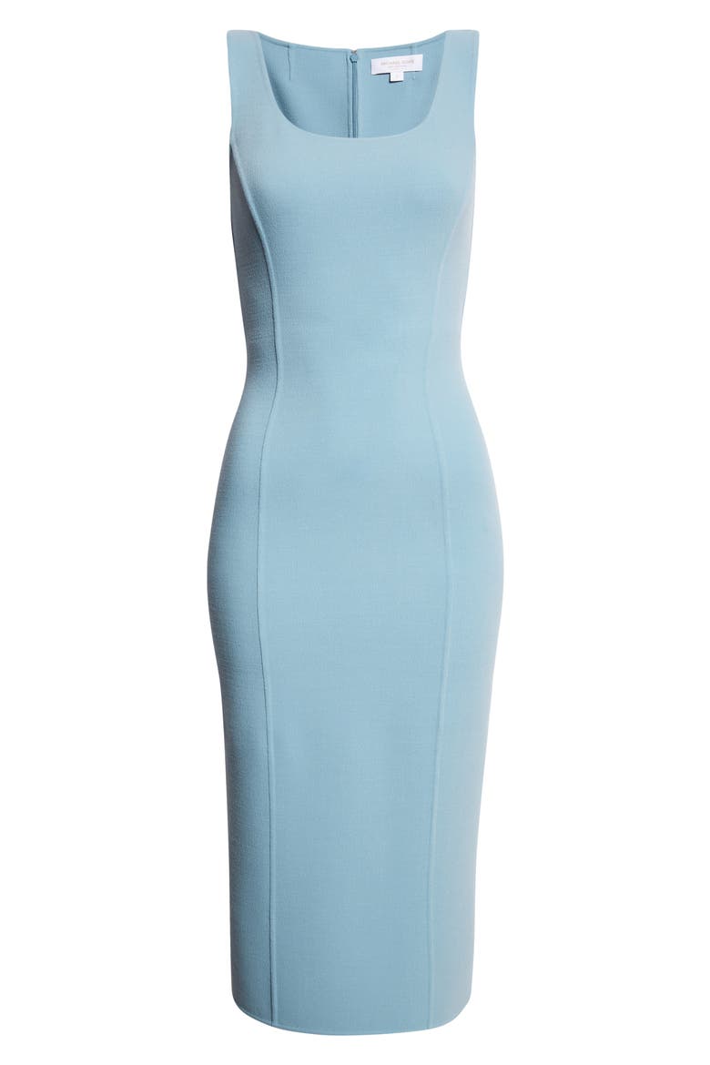 Stretch Wool Blend Crepe Sheath Dress, Alternate, color, SEAGLASS