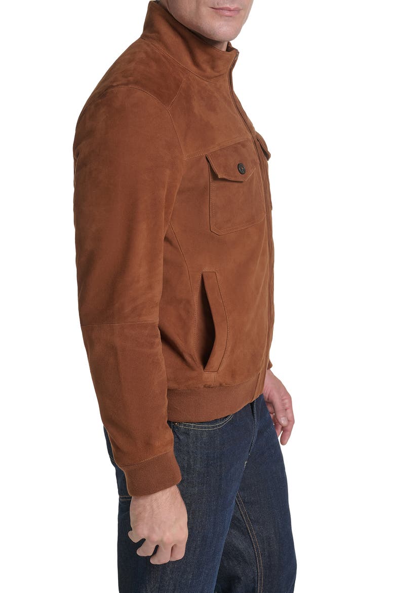 Suede Bomber Leather Jacket, Alternate, color, CARAMEL
