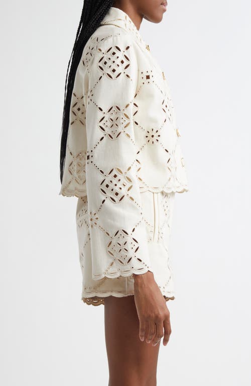 Shop Veronica Beard Adelaide Stretch Cotton Eyelet Jacket In Ecru
