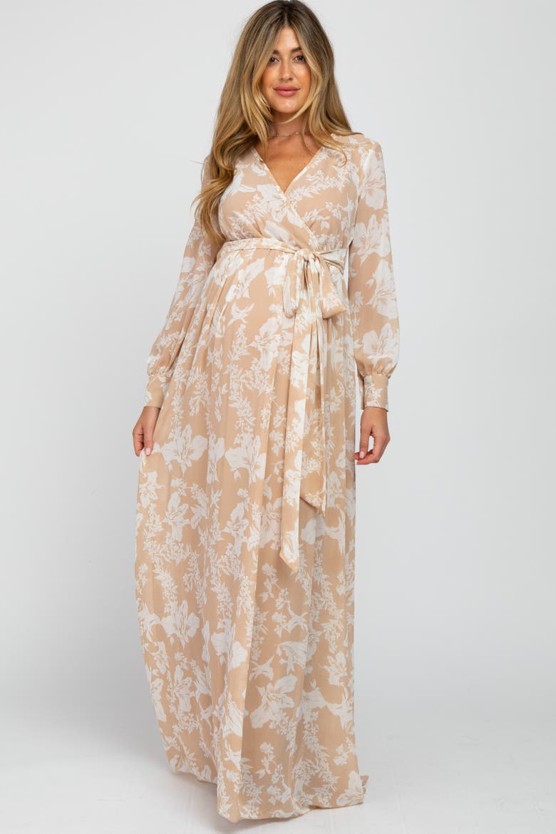 Floral Chiffon Maxi Dress, Main, color, Taupe