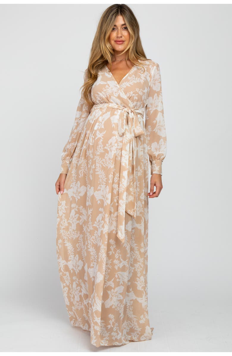 PinkBlush Floral Chiffon Maxi Dress, Main, color, Taupe