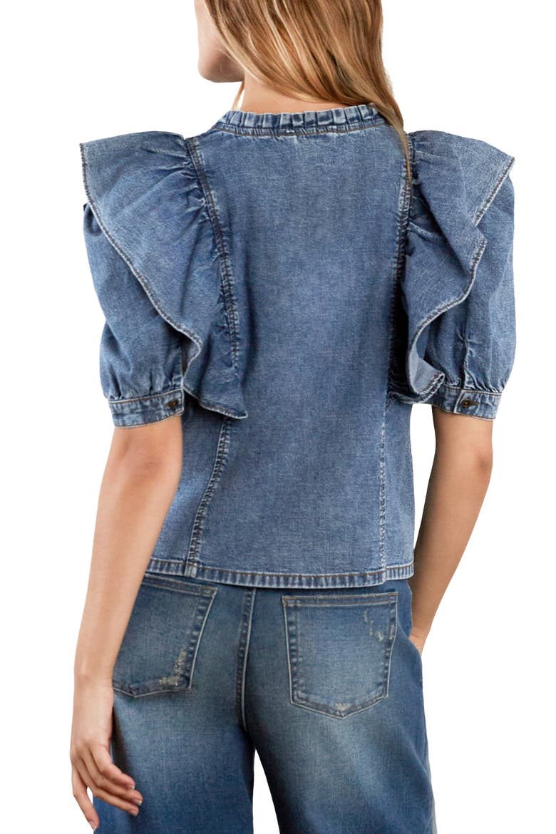 Daydream Ruffle Denim Shirt, Alternate, color, RELAXED BLUE