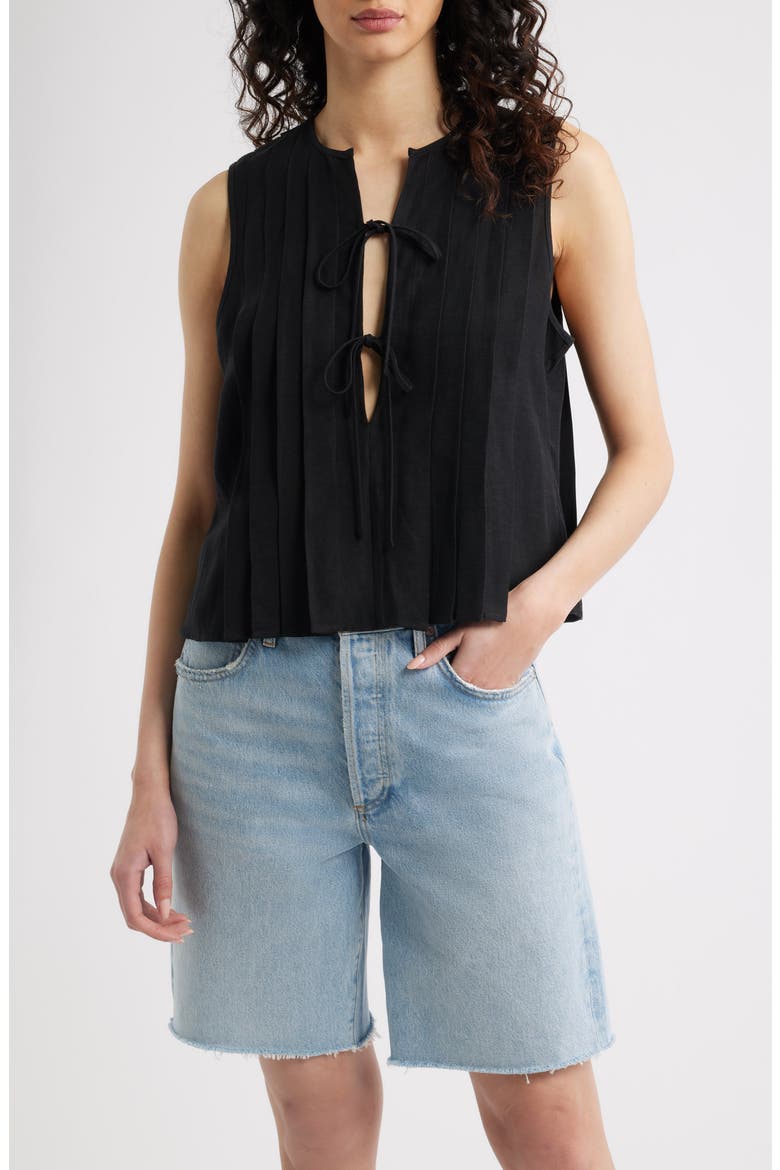 Aja Pleat Sleeveless Top, Main, color, BLACK LINEN