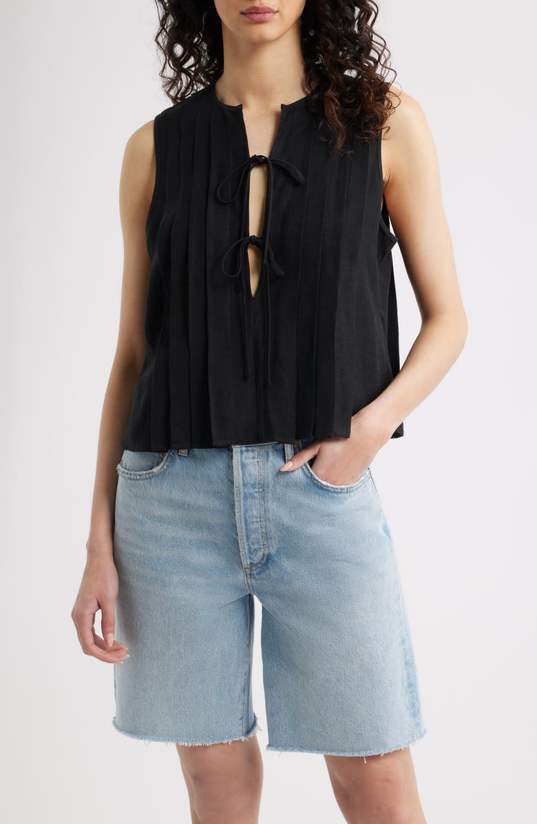 Rails Aja Pleat Sleeveless Top, Main, color, Black Linen
