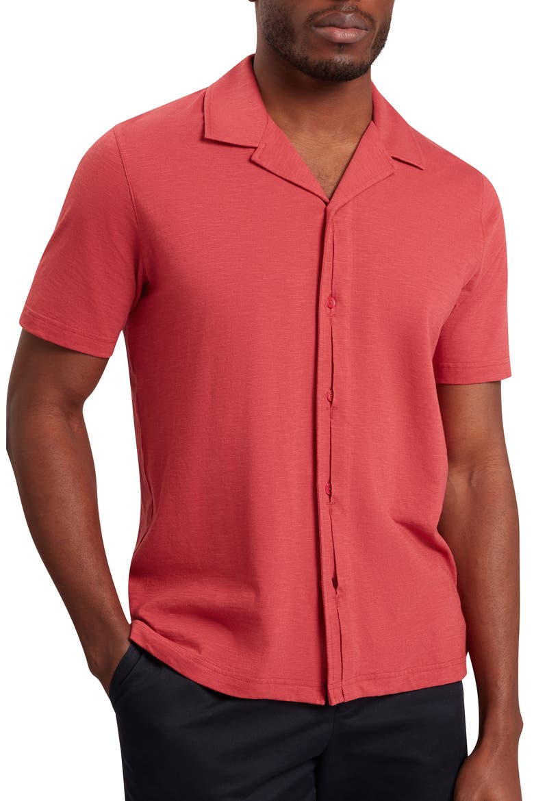 Fendry Cotton & Linen Knit Camp Shirt, Main, color, DEEP-PINK