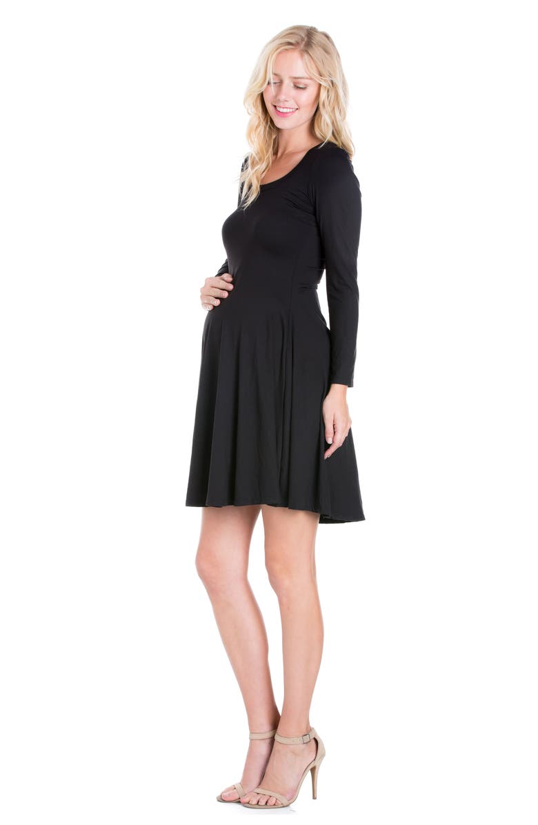 24seven Comfort Apparel Long Sleeve Flared Maternity Mini Dress, Alternate, color, Black