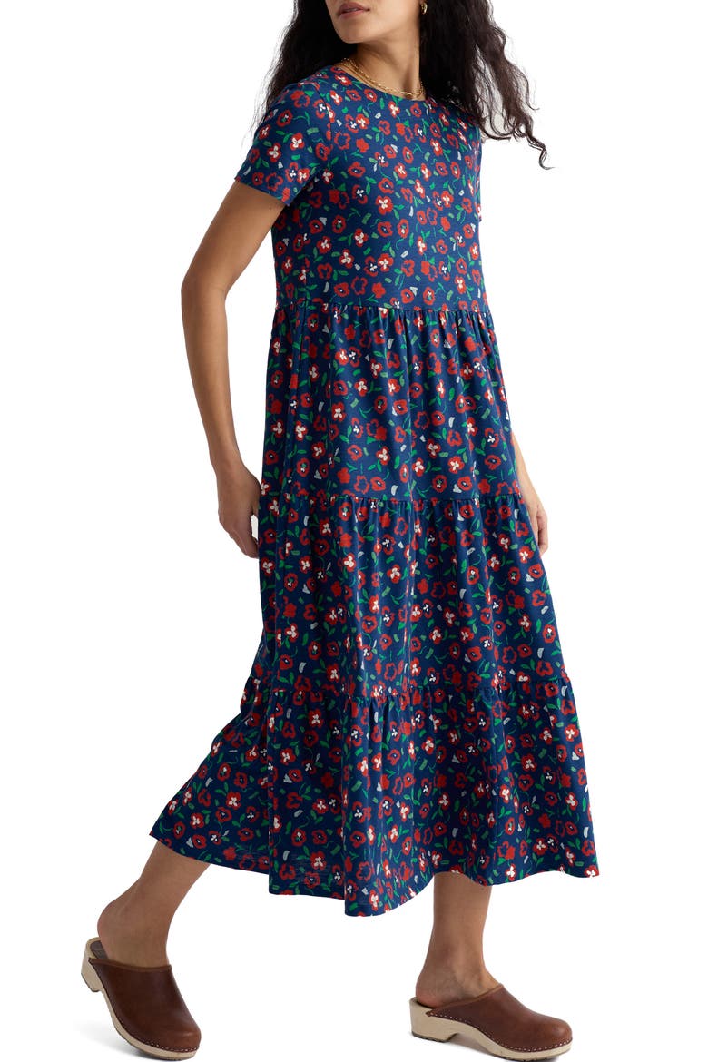 Line Strokes Floral Organic Cotton Midi Dress, Alternate, color, ARTY PANSY CAYENNE