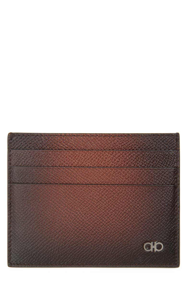 Micro Double Gancio Burnished Leather Card Case, Main, color, NEW COGNAC NERO T MORO