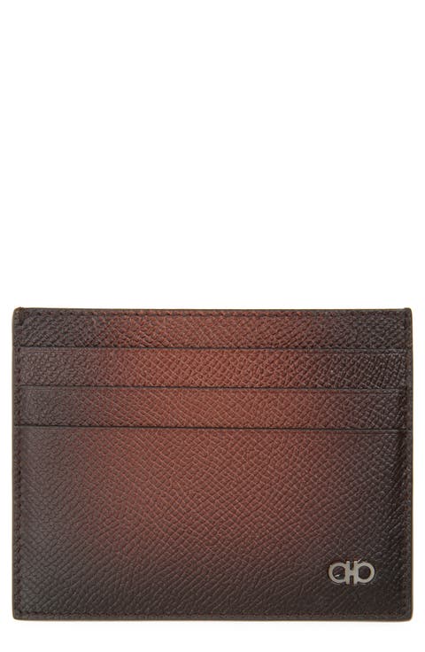 Micro Double Gancio Burnished Leather Card Case