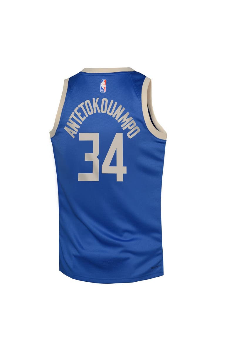 Nike Youth Nike Giannis Antetokounmpo Royal Milwaukee Bucks 2024/25 Swingman Player Jersey - City Edition, Alternate, color, 