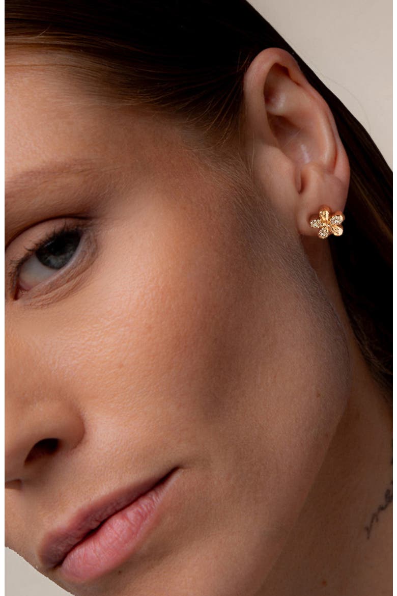 Luna Mini Flower Crystal Stud Earring in Gold, Alternate, color, Gold