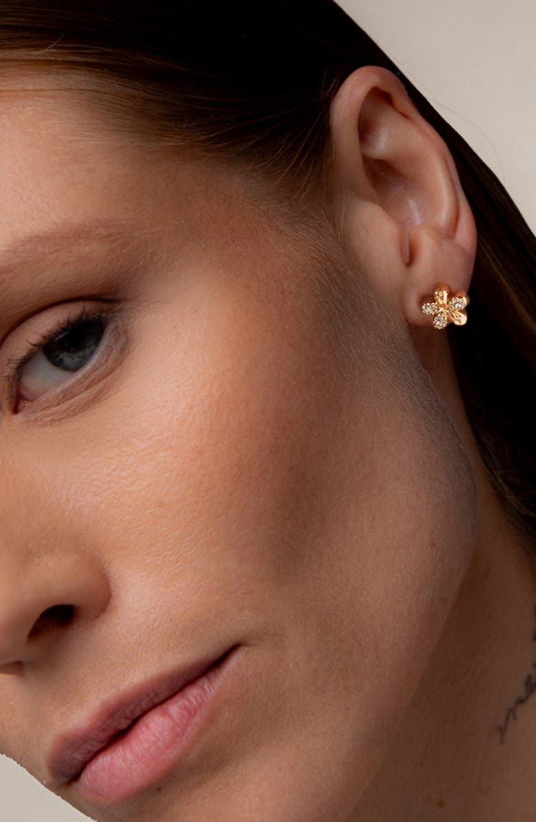 YOJ Luna Mini Flower Crystal Stud Earring in Gold, Alternate, color, Gold