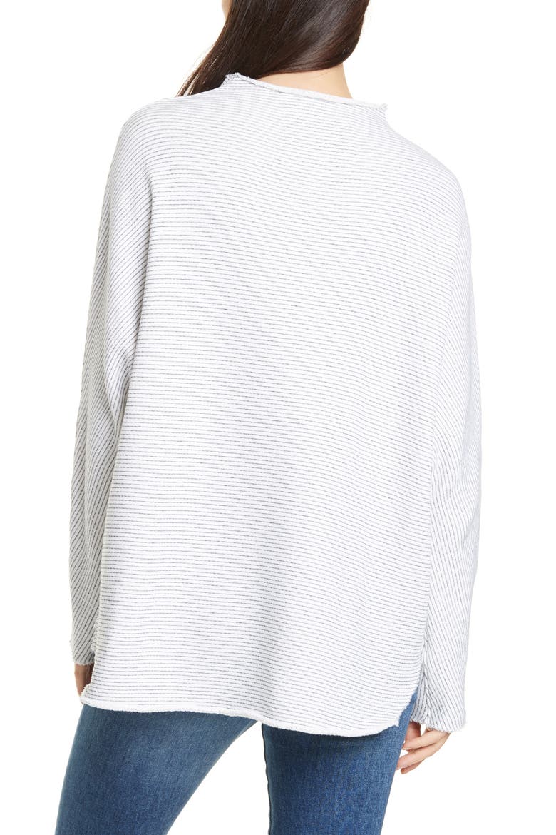 Effie Funnel Neck Capelet Sweatshirt, Alternate, color, WHITE/ NAVY MELANGE STRIPE