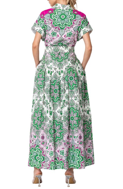 Shop Ciebon Rosalyn Print Belted Maxi Dress In Green Multi