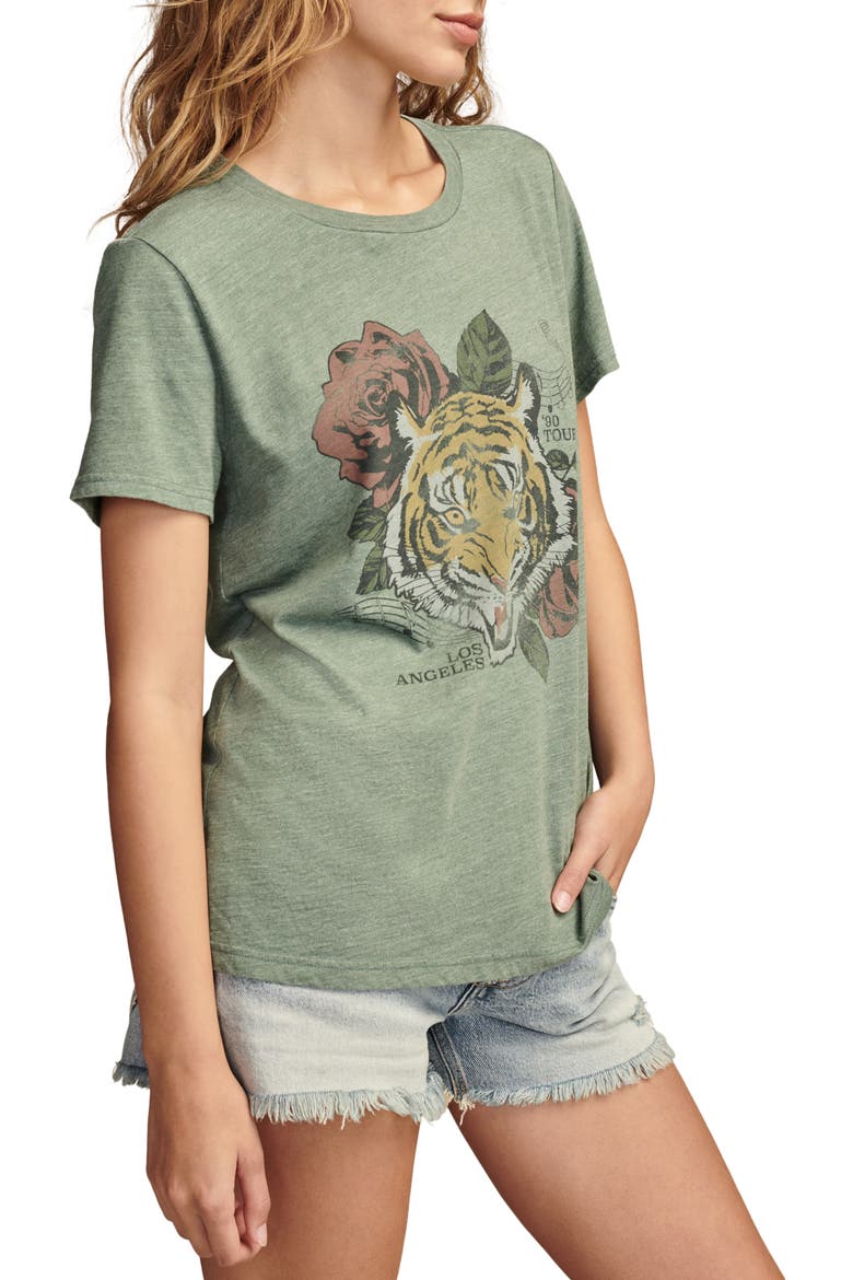 Tiger Roses Tour '90 Classic Crewneck Graphic T-Shirt, Alternate, color, OLIVINE