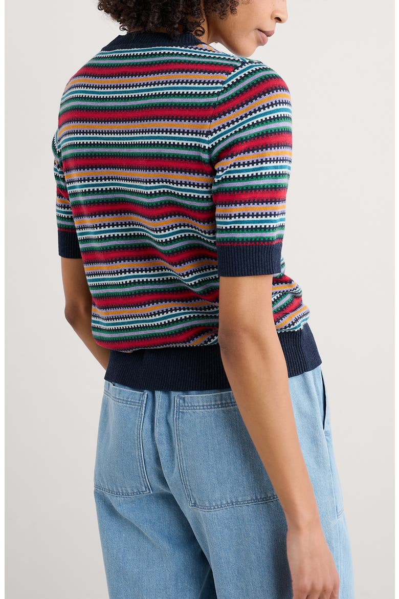 Rock Bell Stripe Short Sleeve Organic Cotton Crewneck Sweater, Alternate, color, KNIT ZIG ZAG CLOVER MARITIME