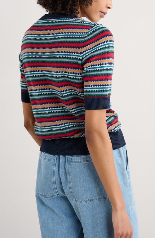 Seasalt Cornwall Rock Bell Stripe Short Sleeve Organic Cotton Crewneck Sweater In Knit Zig Zag Clover Maritime