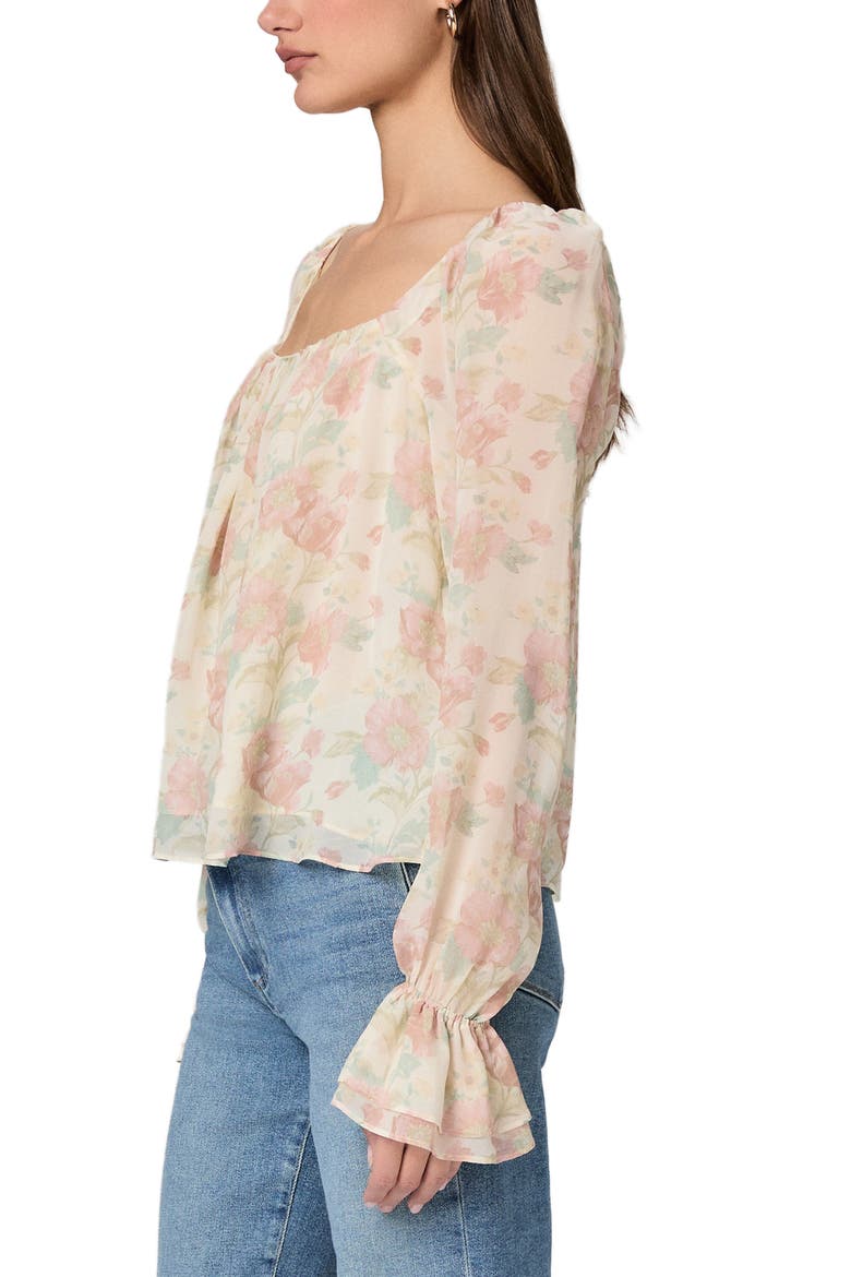 Lucila Floral Silk Top, Alternate, color, BONE MULTI