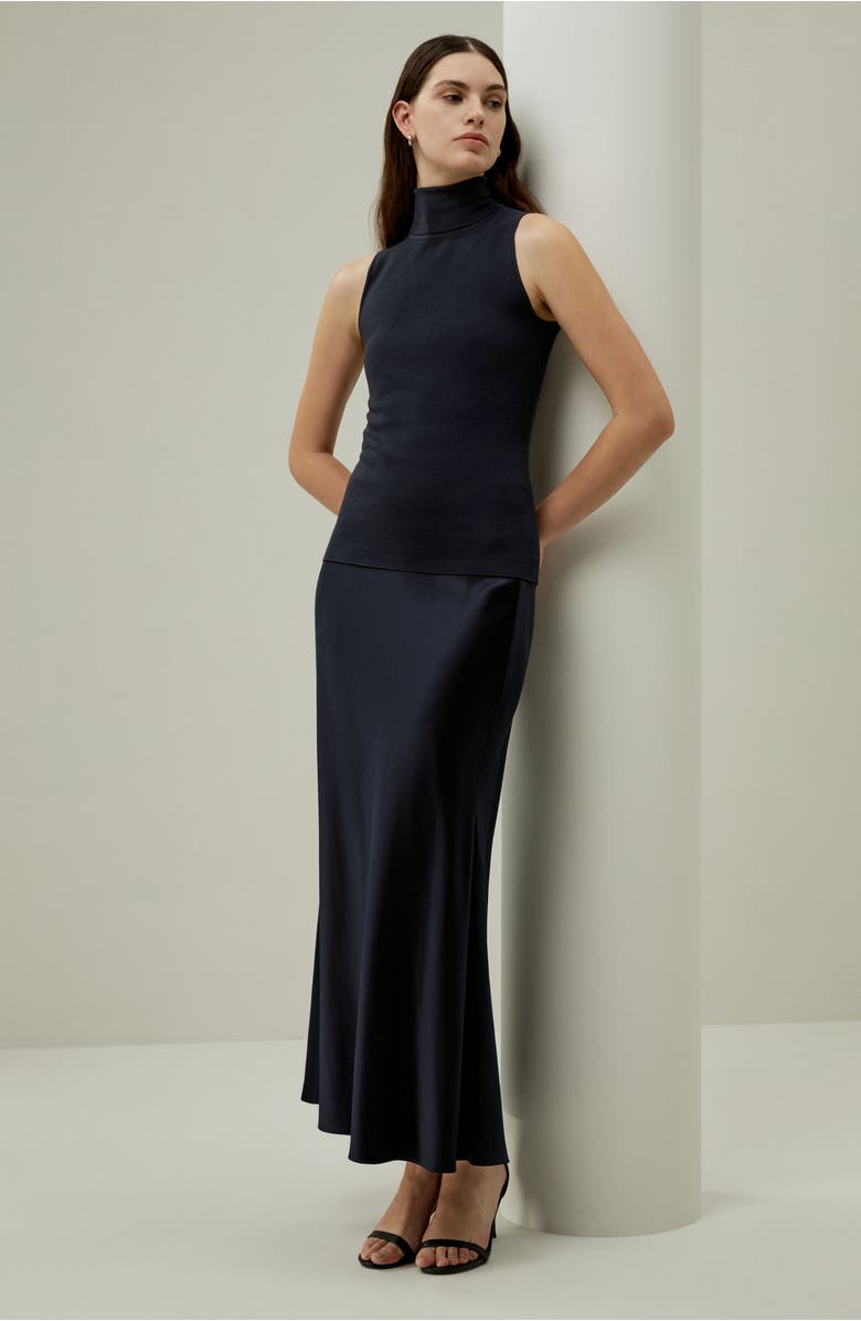 Lilysilk Minimalist Sleeveless Turtleneck Top, Alternate, color, Navy Blue